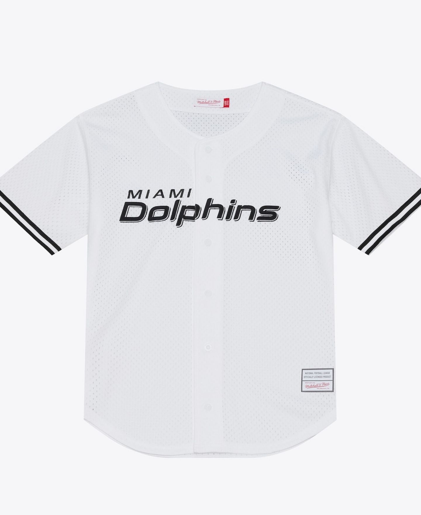 Мужской топ Mitchell & Ness White Miami Dolphins Monochrome Mesh Full-Button Baseball Jersey — фото 1