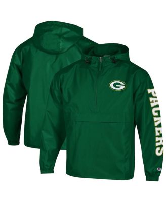 Men's Green Green Bay Packers Packable Hooded Windbreaker Half-Zip Jacket