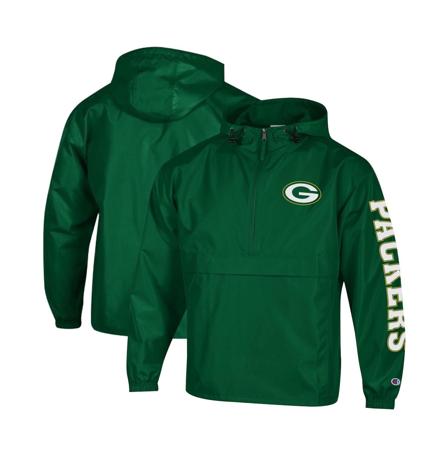 Мужская куртка Champion Green Green Bay Packers Packable Hooded Windbreaker Half-Zip — фото 1