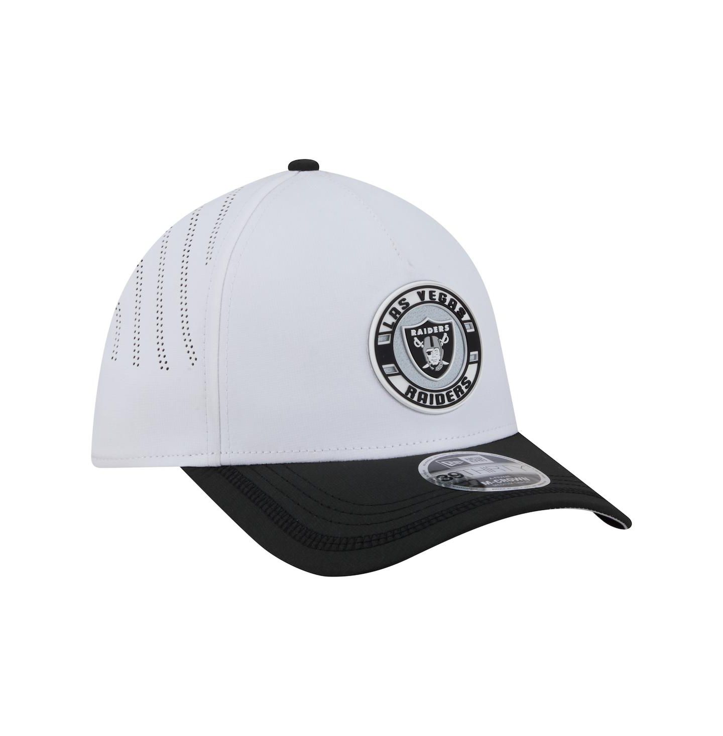 Мужская кепка New Era White/Black Las Vegas Raiders Patch 39THIRTY A-Frame M-Crown Perforated Flex Hat — фото 3