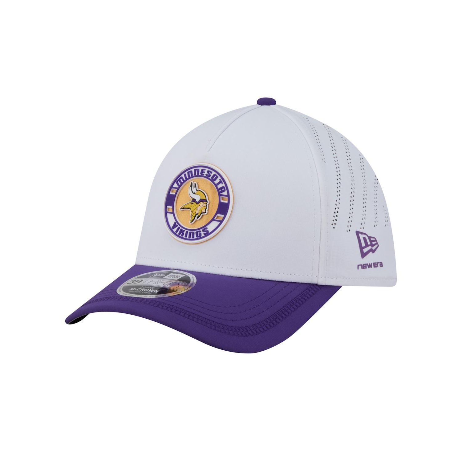 Men's White/Purple Minnesota Vikings Patch 39THIRTY A-Frame M-Crown Perforated Flex Hat