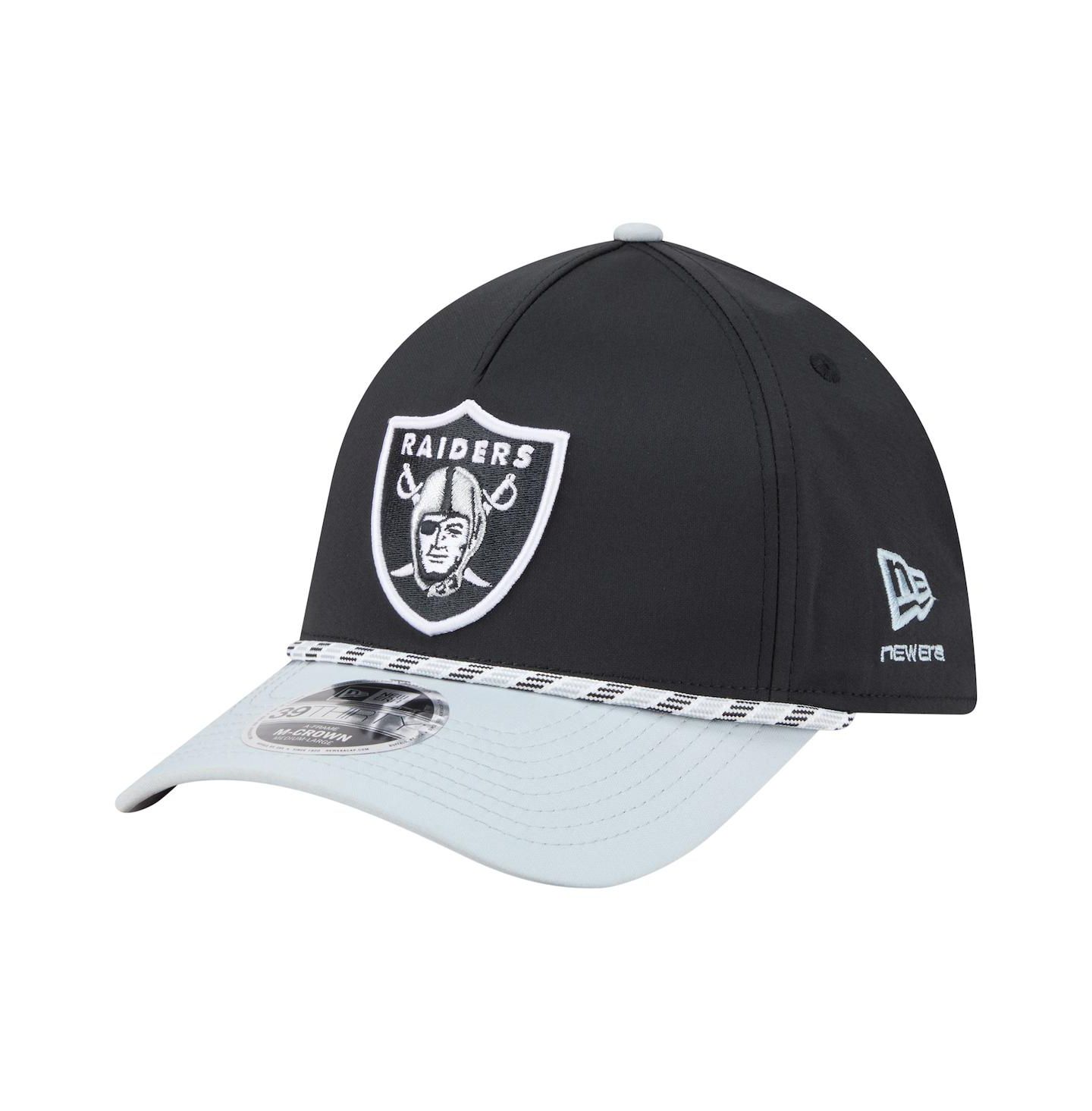 Мужская кепка New Era Black/Silver Las Vegas Raiders Rope M-Crown A-Frame 39THIRTY Flex Hat — фото 1