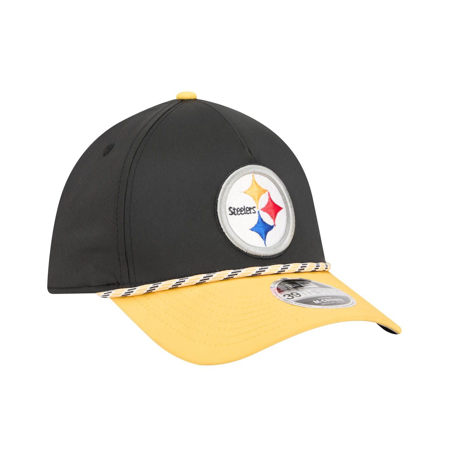 Мужская кепка New Era Black/Gold Pittsburgh Steelers Rope M-Crown A-Frame 39THIRTY Flex Hat — фото 4