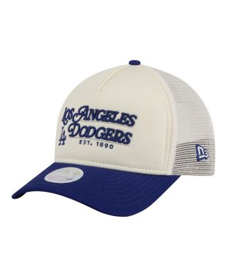 Women's Light Beige/Royal Los Angeles Dodgers Retro 9FORTY M-Crown A-Frame Trucker Adjustable Hat