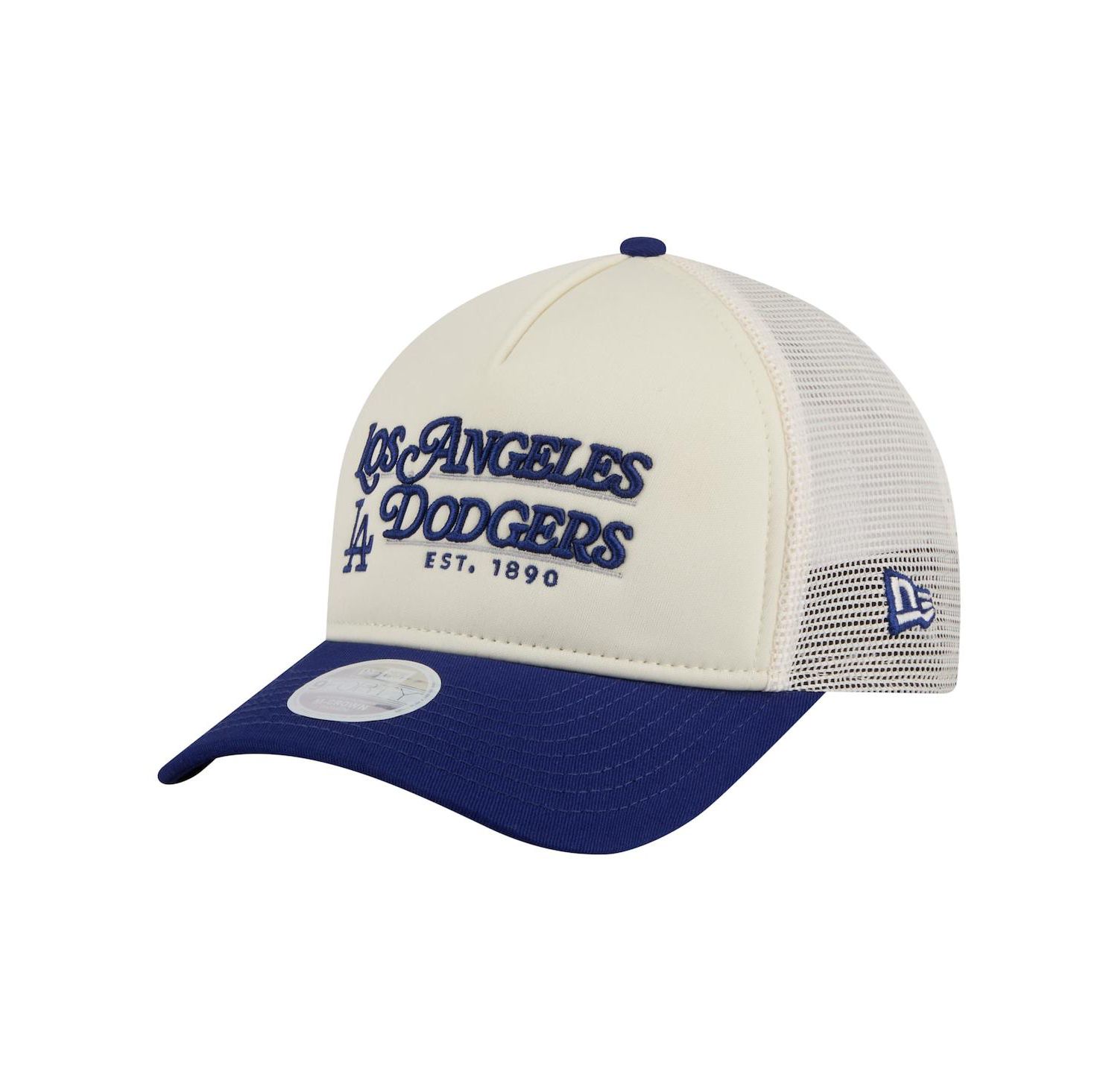 Women's Light Beige/Royal Los Angeles Dodgers Retro 9FORTY M-Crown A-Frame Trucker Adjustable Hat