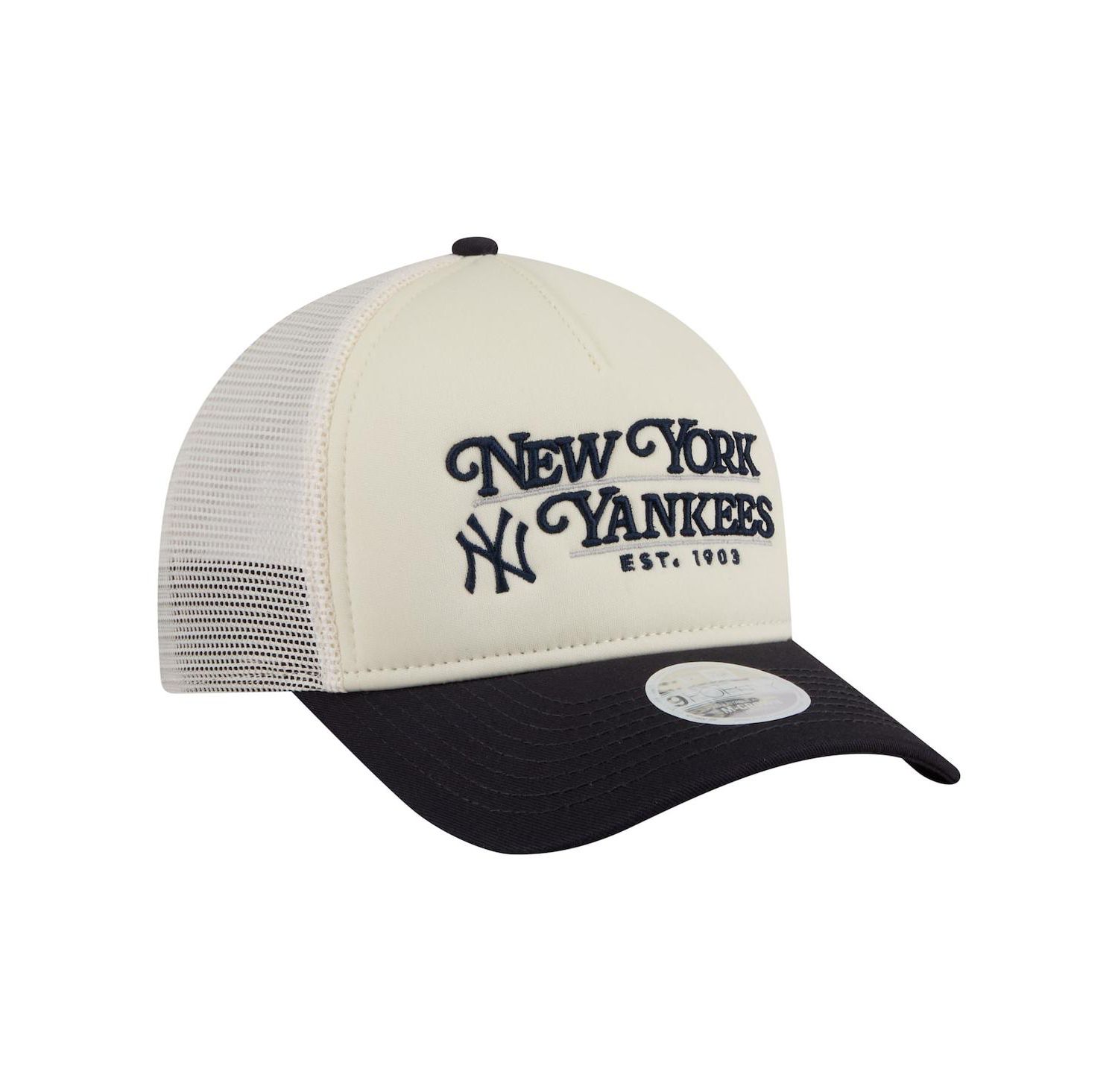 Women's Light Beige/Navy New York Yankees Retro 9FORTY M-Crown A-Frame Trucker Adjustable Hat