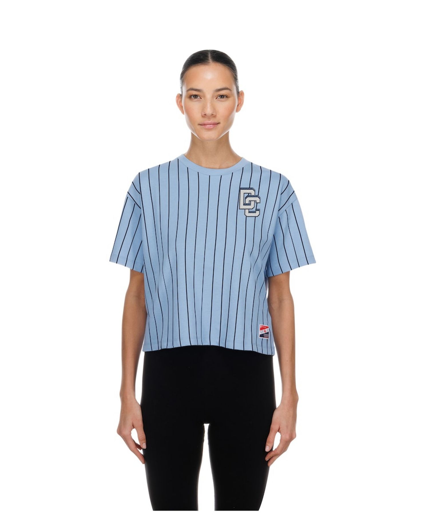 Women's Light Blue Washington Nationals City Connect Throwback Meshback Pinstripe Boxy T-Shirt