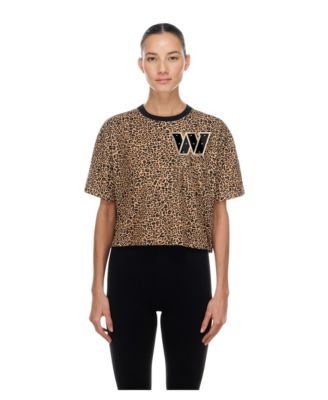 Women's Brown Washington Commanders Mom Me Leopard Boxy Cropped T-Shirt