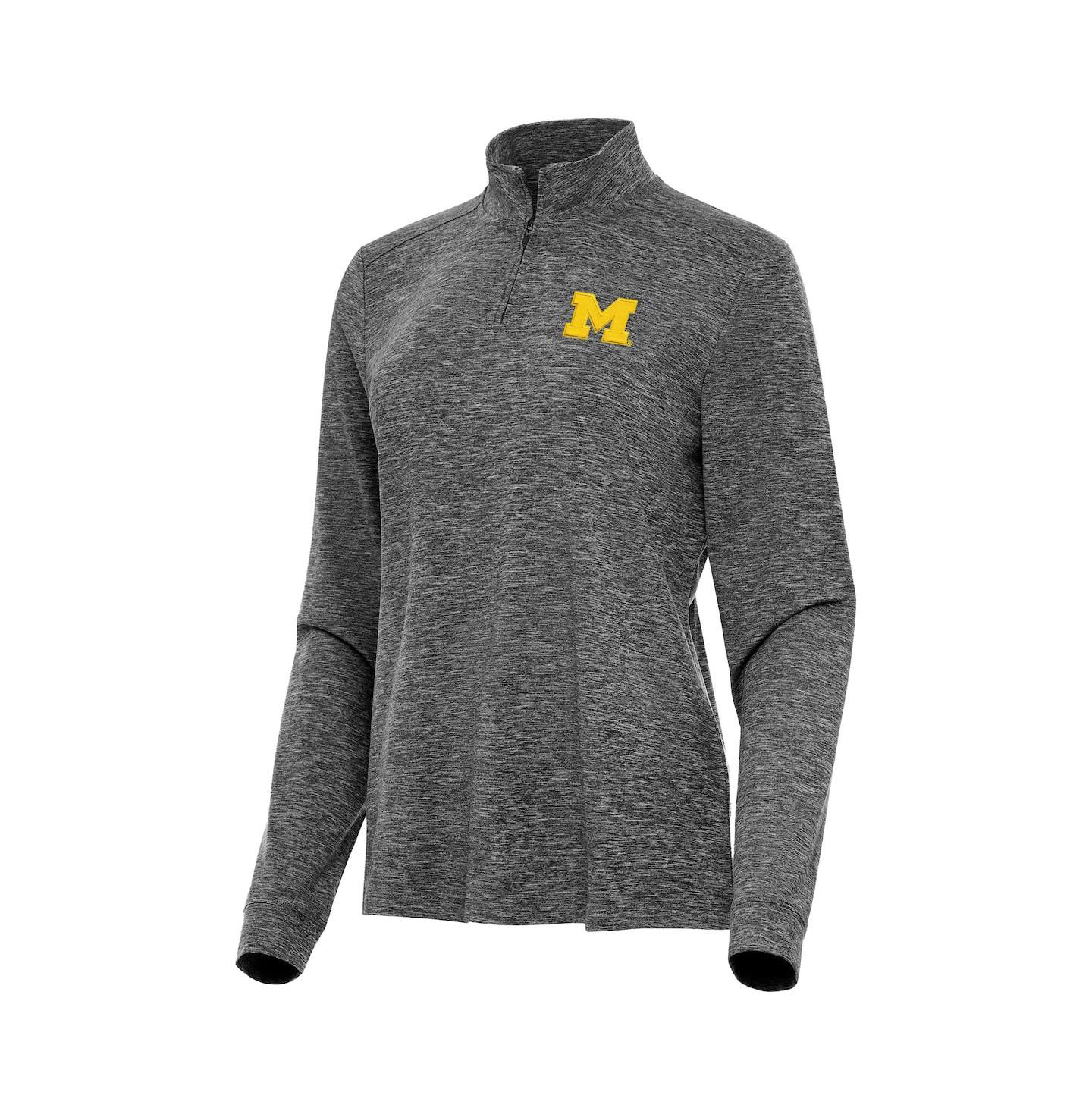 Женский топ Antigua Heather Black Michigan Wolverines Mentor Quarter-Zip — фото 3