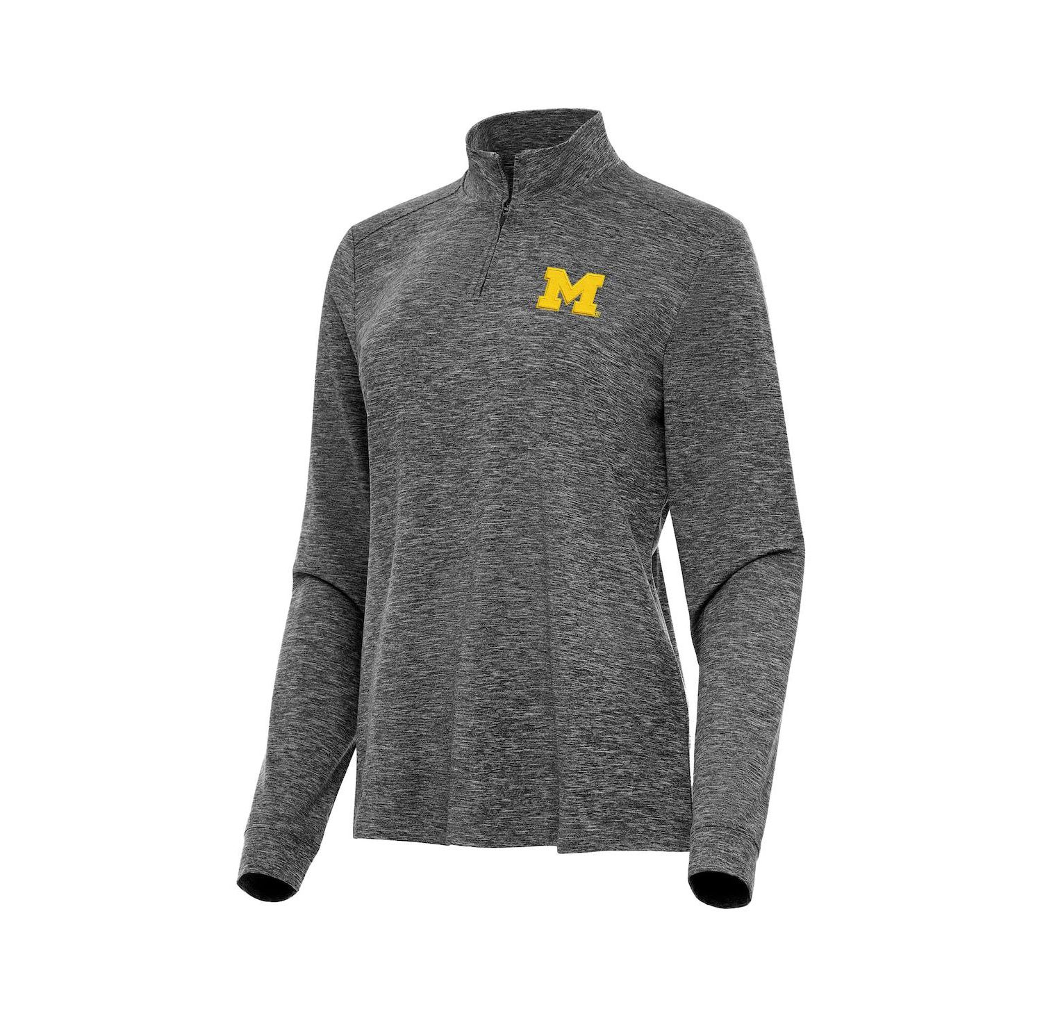 Women's Heather Black Michigan Wolverines Mentor Quarter-Zip Top