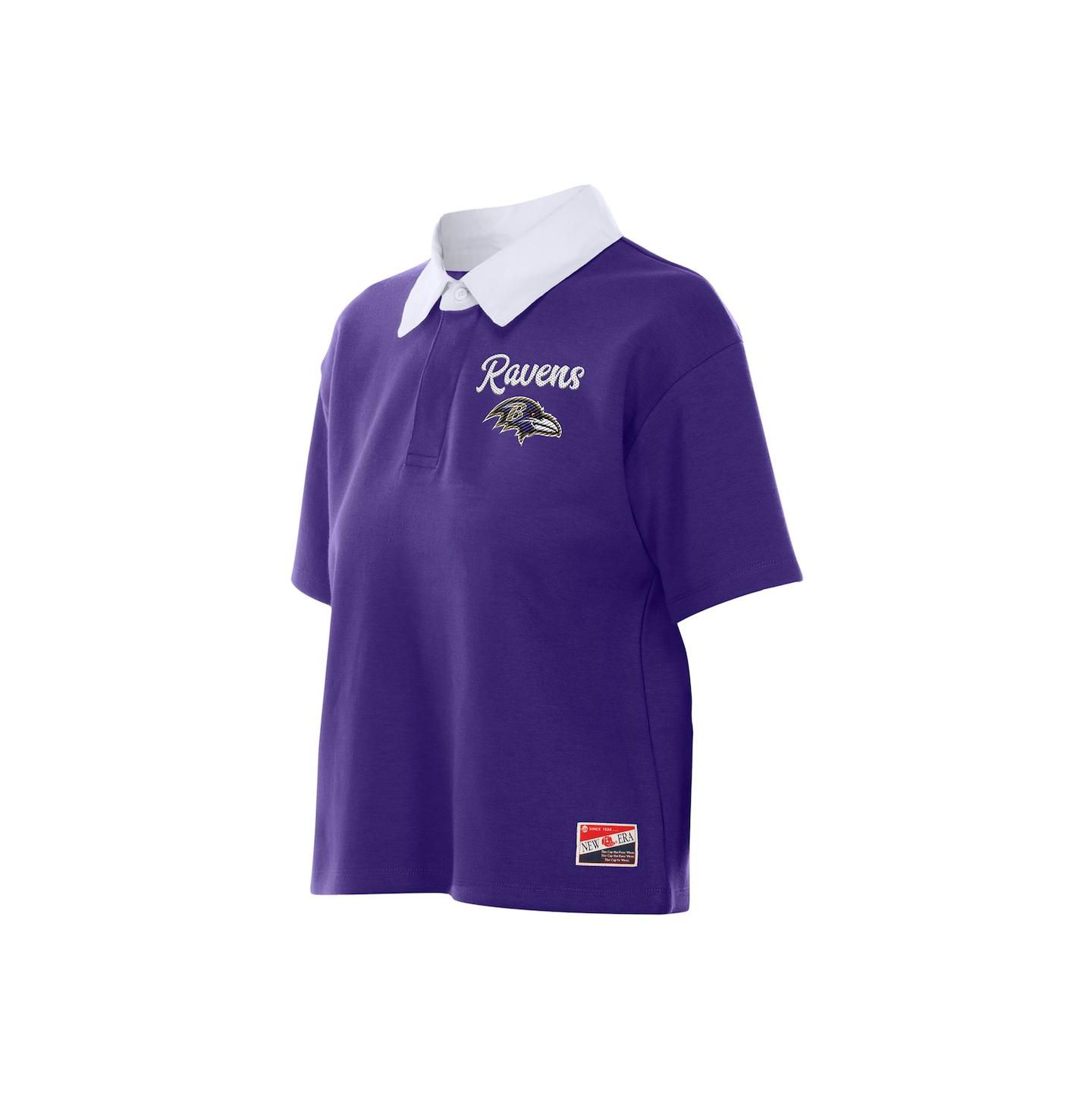 Женское поло New Era Purple Baltimore Ravens Throwback Boxy Cropped Polo — фото 5