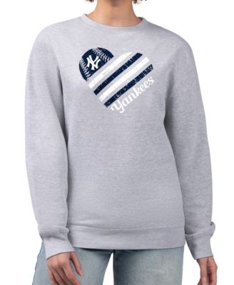 Women's Heather Gray New York Yankees Heart Logo Fleece Pullover Sweatshirt