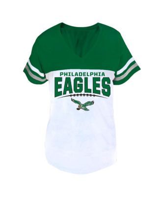 Women's Kelly Green/White Philadelphia Eagles Plus Size Split Body V-Neck T-shirt