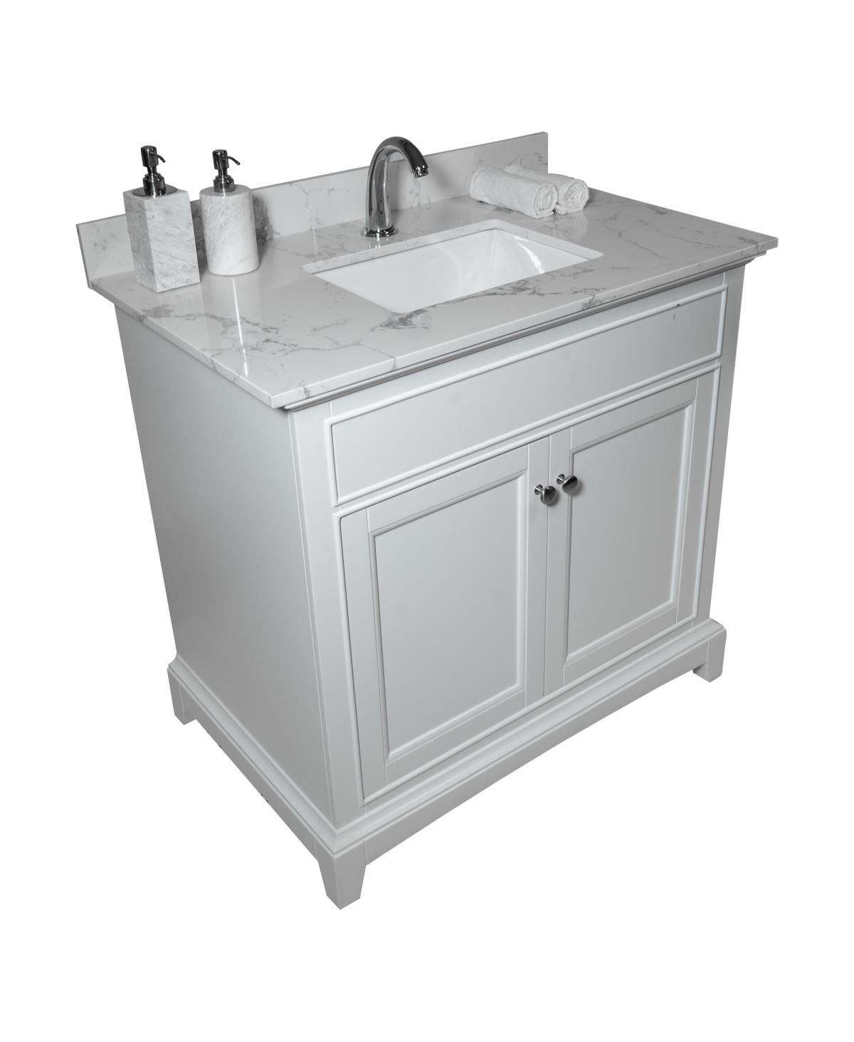 Sillysis 31/37/43 Inch Carrara Marble Stone Bathroom Vanity Top with Rectangular Undermount Sink and Backsplash