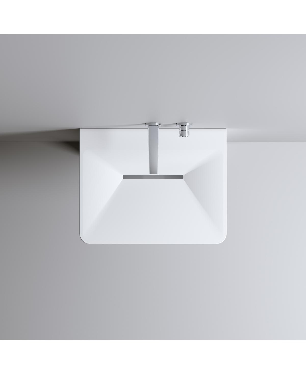 Sillysis Solid Surface Pedestal Sink, Seamless Modern Freestanding Wall-Mount Basin with Sloped Linear Drain, 23x18x33 Inch for Small Bathroom