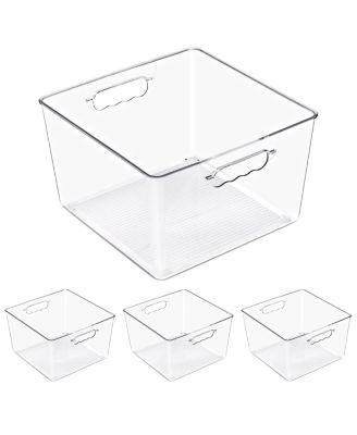 4 Pack Large Square Stackable Storage Bins with Handles - for Storage, Closet, Shelf and Home Organization
