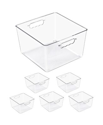 6 Pack Large Square Stackable Storage Bins with Handles - for Storage, Closet, Shelf and Home Organization