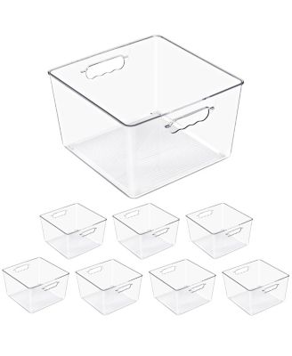 8 Pack Large Square Stackable Storage Bins with Handles - for Storage, Closet, Shelf and Home Organization