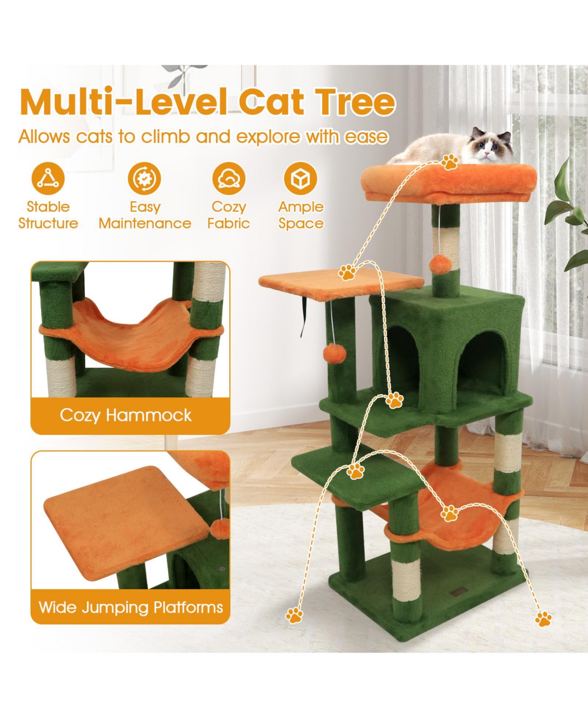 Cozito Multi-Level Cat Tower with 2-Door Condo and Padded Top Perch