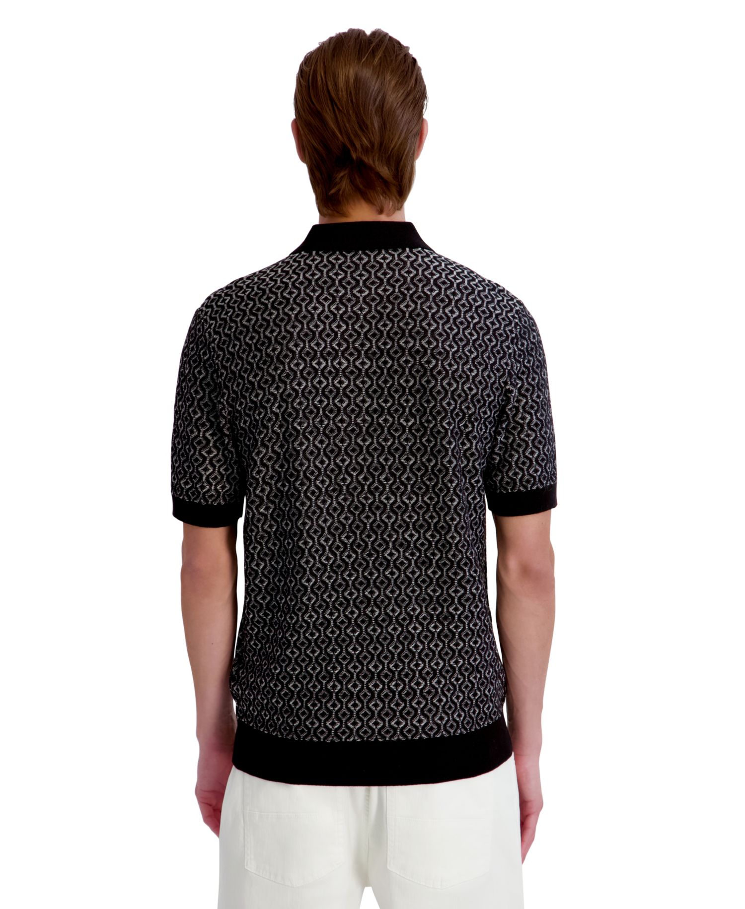 Men's Geometric 3-Button Placket Polo Shirt