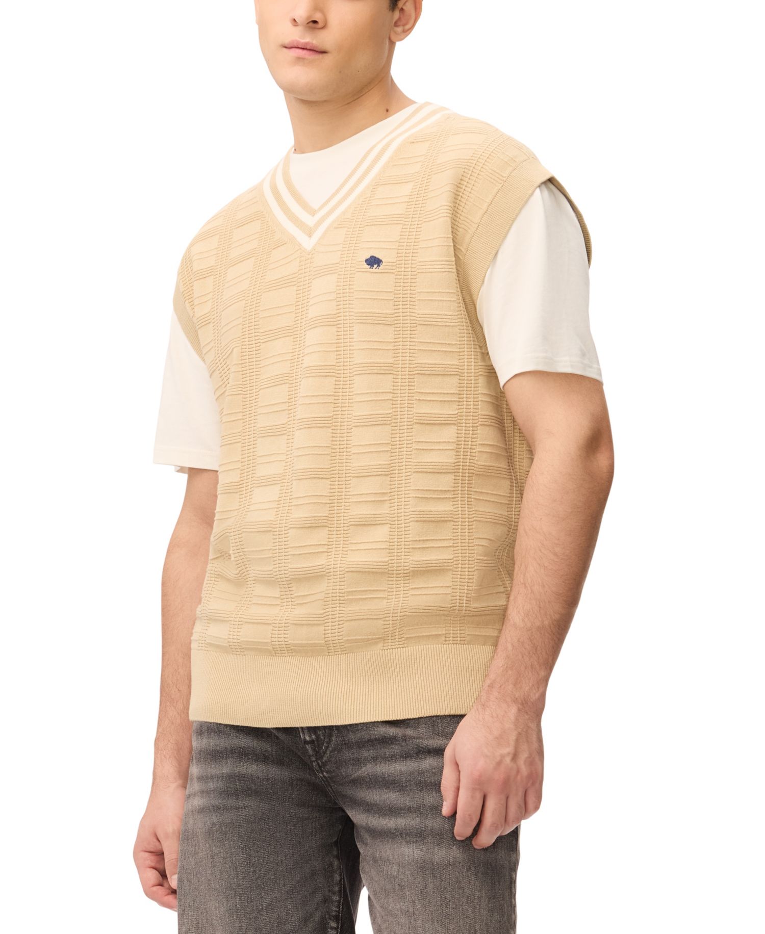 Men's Subtle Geometric Texture V-Neckline Sweater