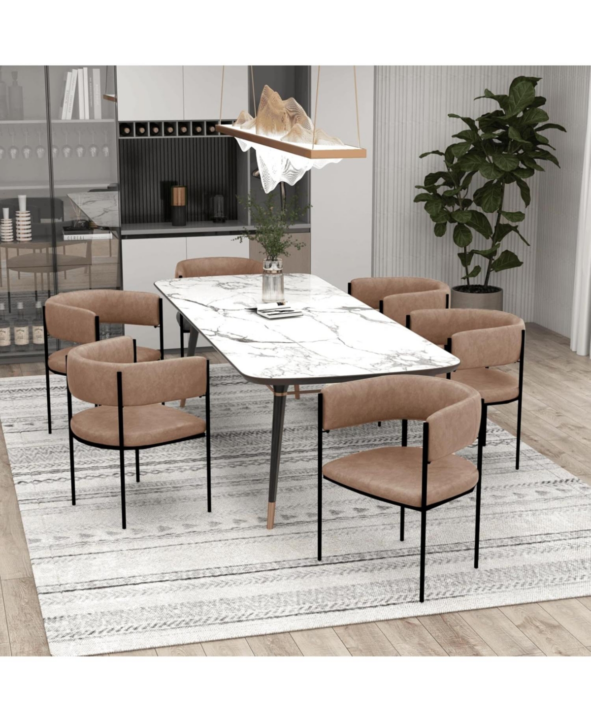 LeisureMod Cyril Modern Leather Dining Chair - Upholstered Padded Seat, Open Back, Powder-Coated Iron Frame