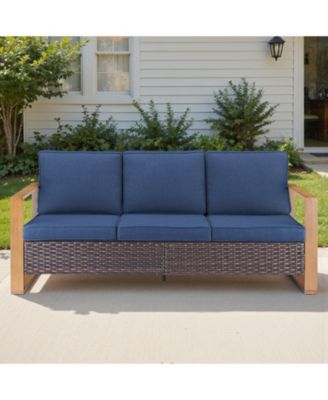 Outdoor Patio Couch, 3 Seater Outdoor Wicker Sofa with High Back, Deep Seating, Wide Armrest, Thickened Cushions