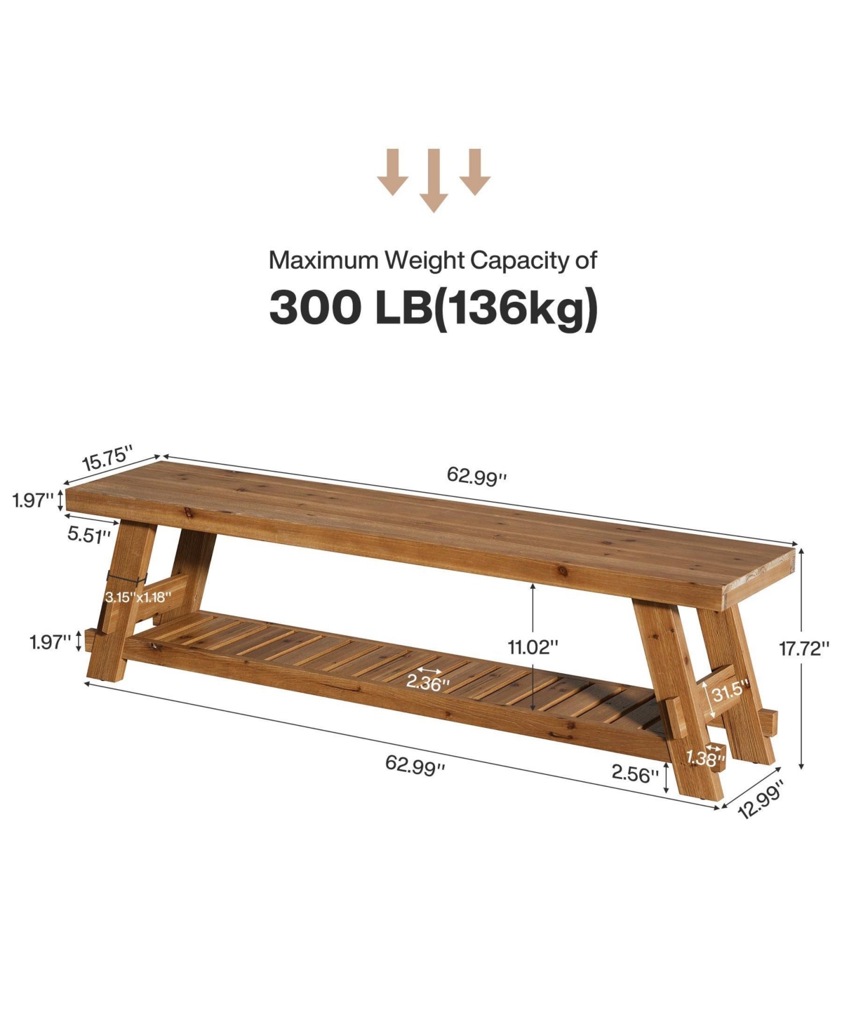 Slickblue 2-Tier Solid Wood Shoe Bench for Hallway or Foyer