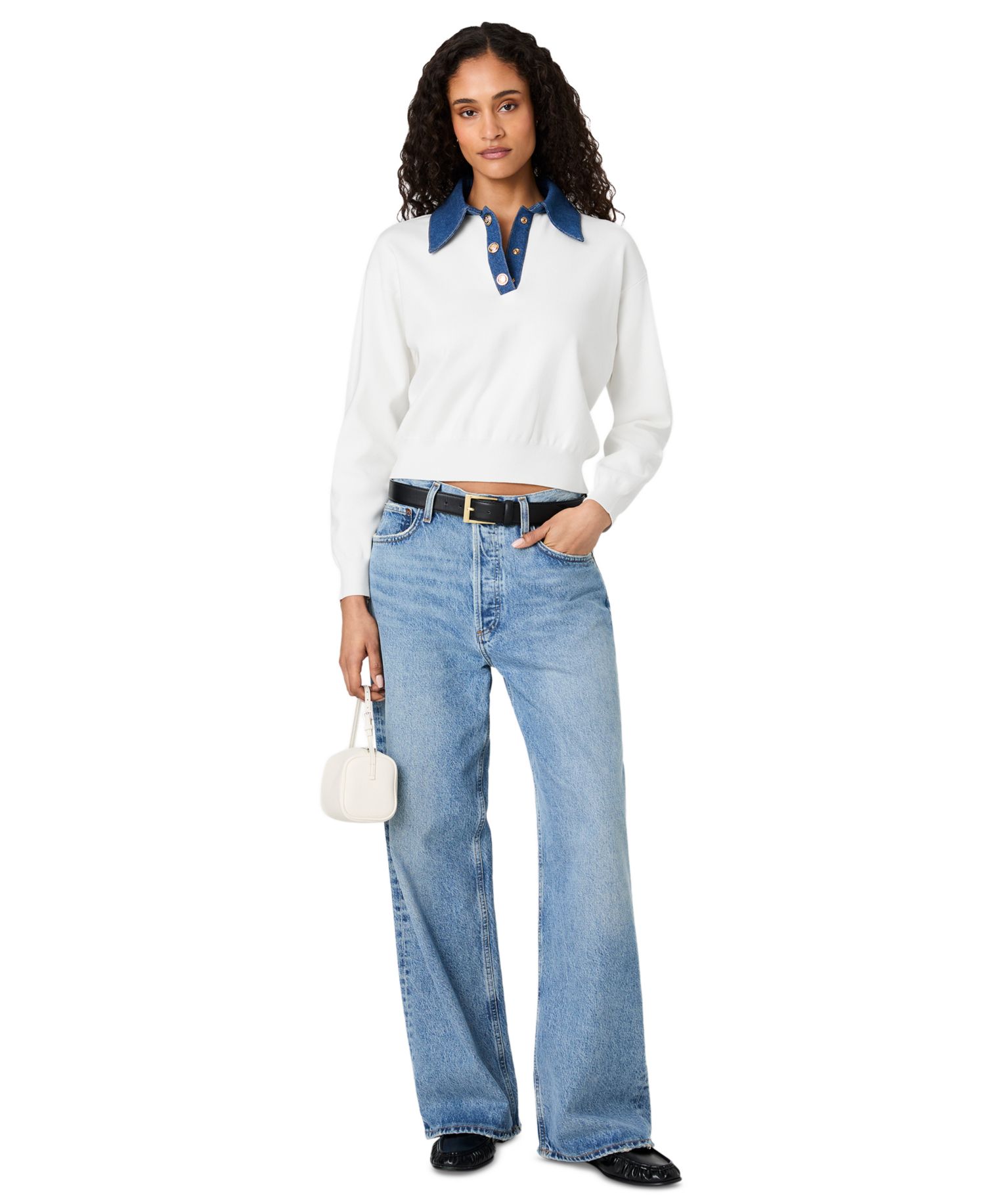 Women's Denim Knit Collared Sweater