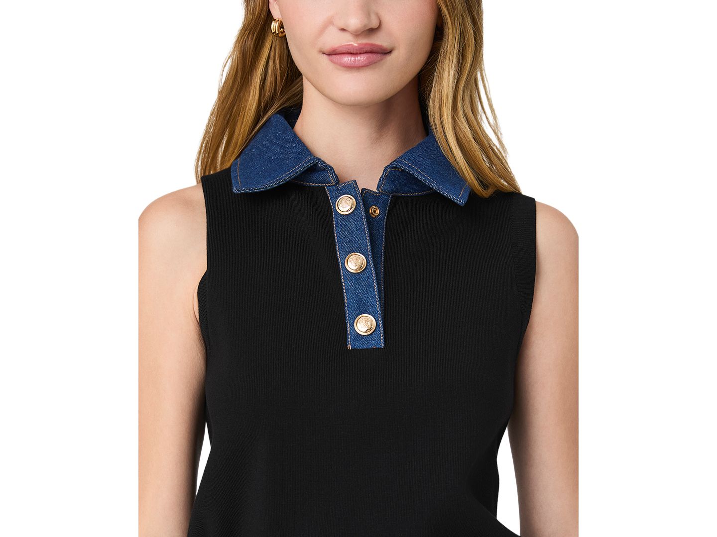 Женский свитер French Connection Maxine Knit Denim Collar Sleeveless, цвет: Чёрный / Джинсовый — фото 4