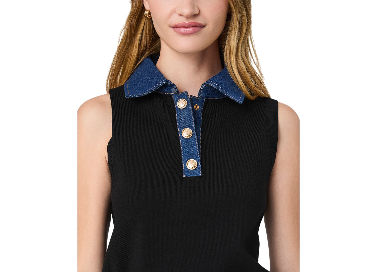 Women's Maxine Knit Denim Collar Sleeveless Sweater