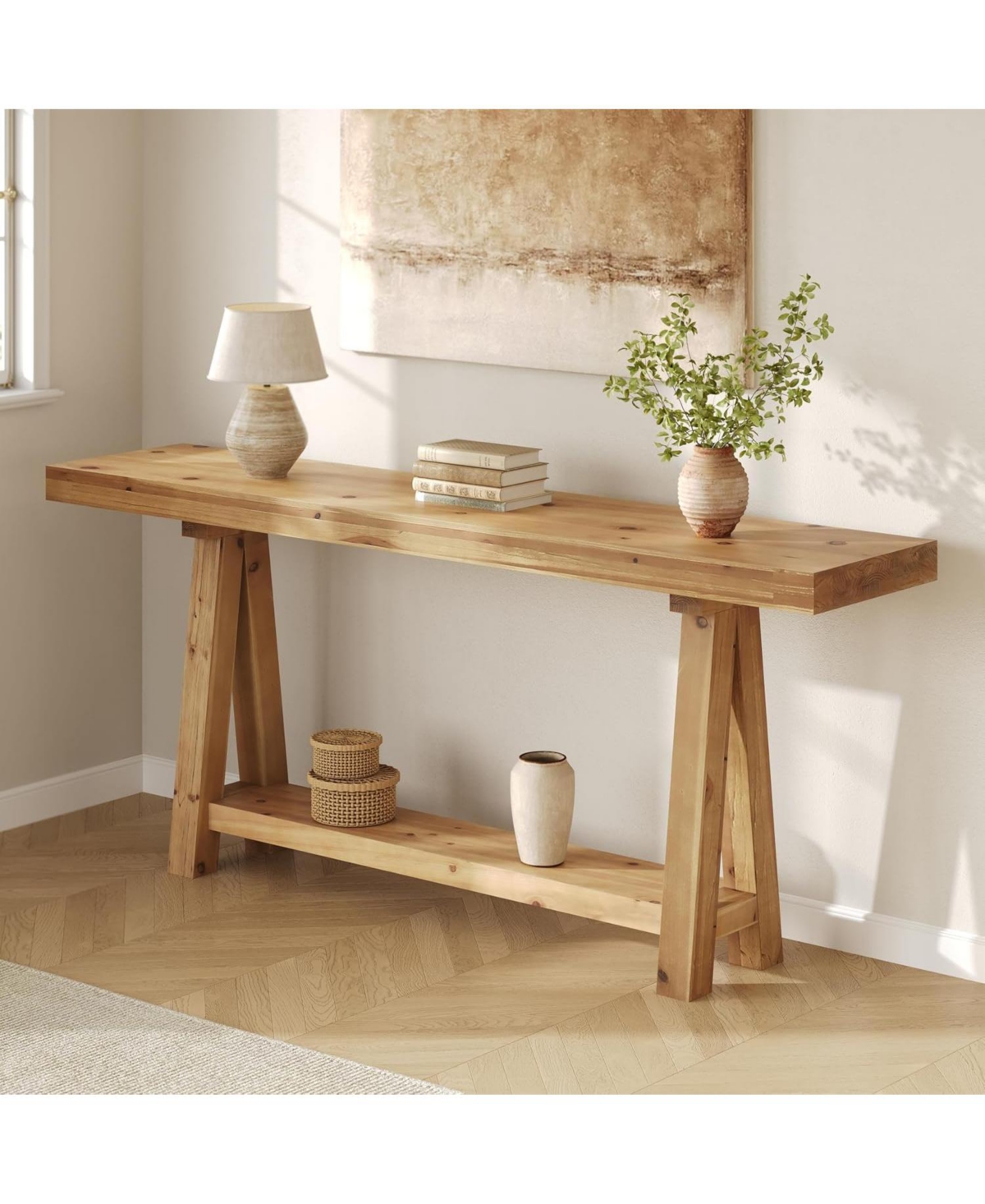 Slickblue Solid Wood Sofa Table with Open Shelves for Hallway or Entry