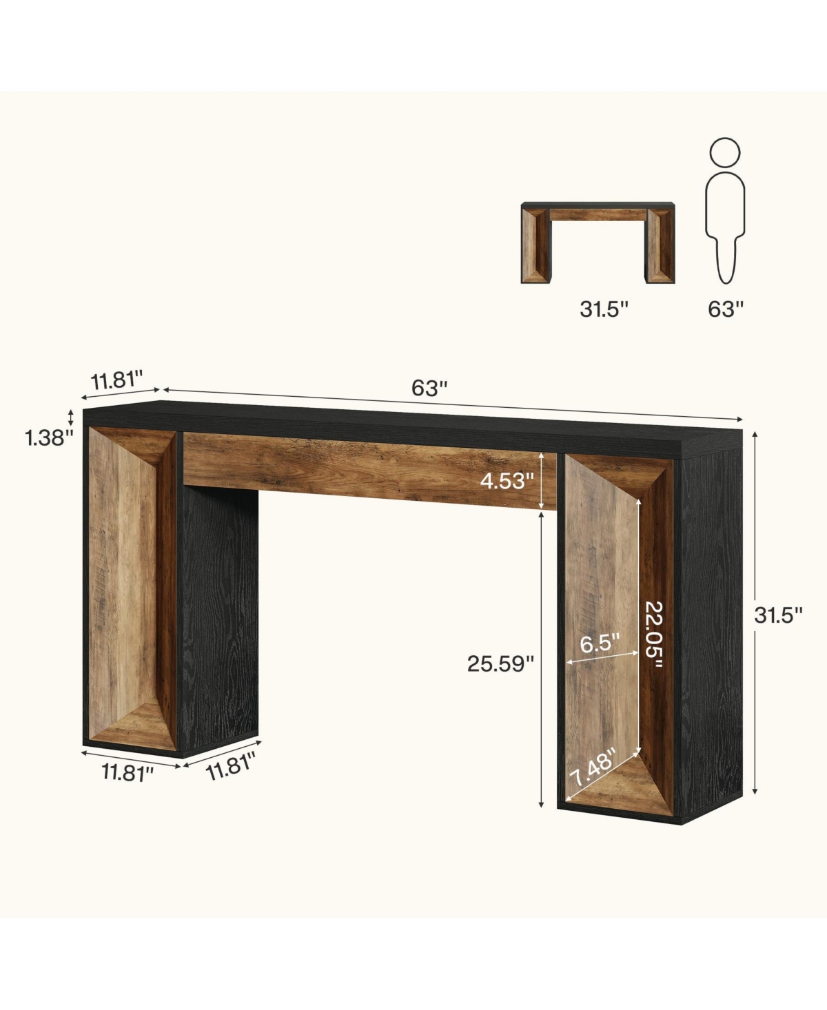 Slickblue Farmhouse Sofa Console Table with Dual-Tone Design for Entryway