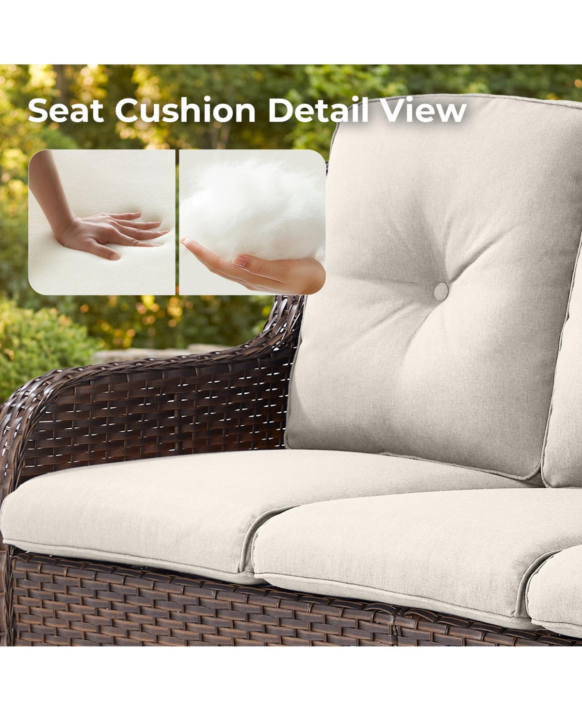 Pocassy Outdoor Patio Sofa Wicker 3 Seater Sofa, Rattan Couch with Deep Seat and Olefin Cushions, High Backrest, All-Weather for Balcony, Deck