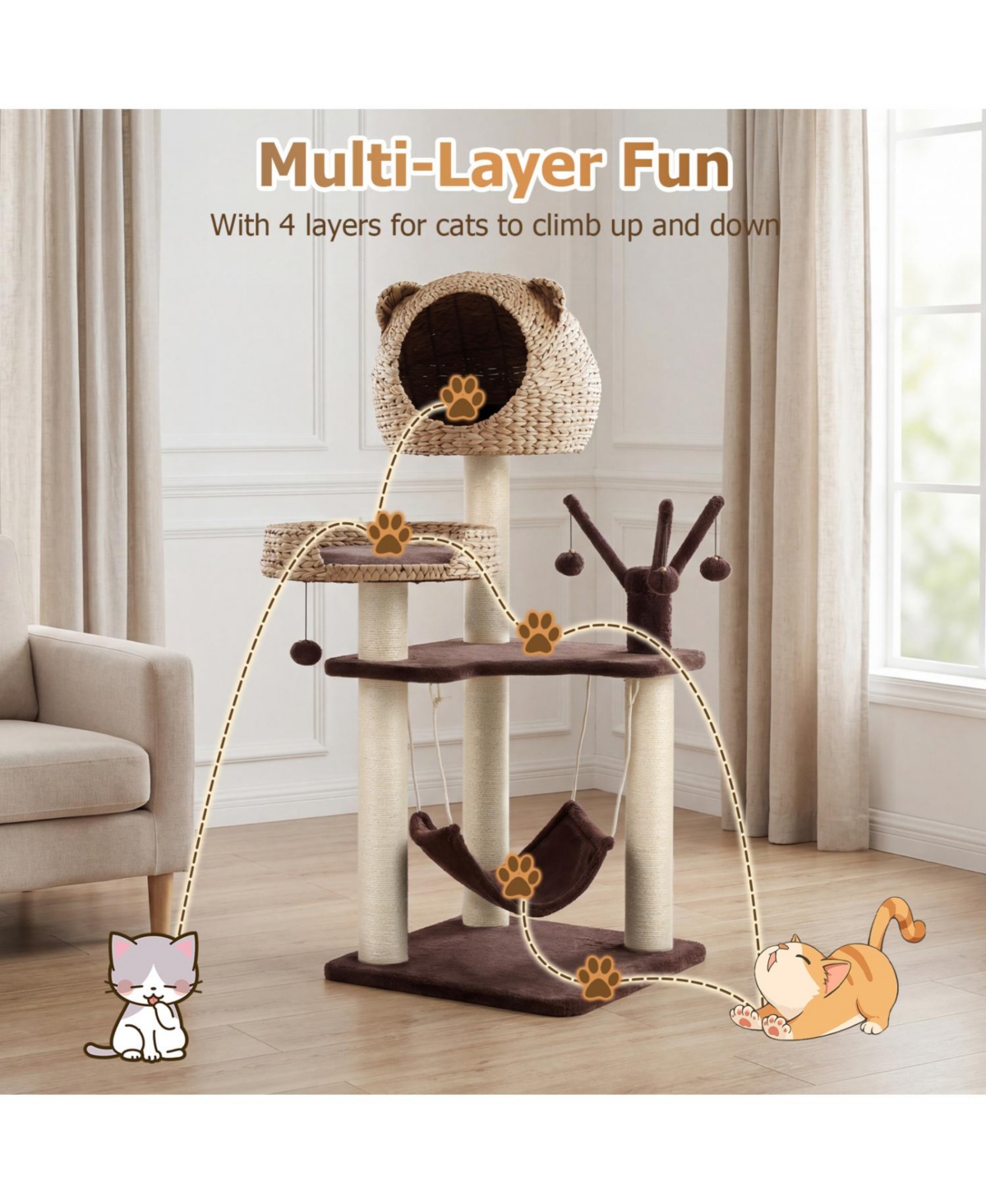 Cozito Multi-Level Cat Tree with Condo, Hammock and Rotatable Hanging Balls