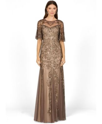 Women's Short Sleeve Sheath Beaded Gown