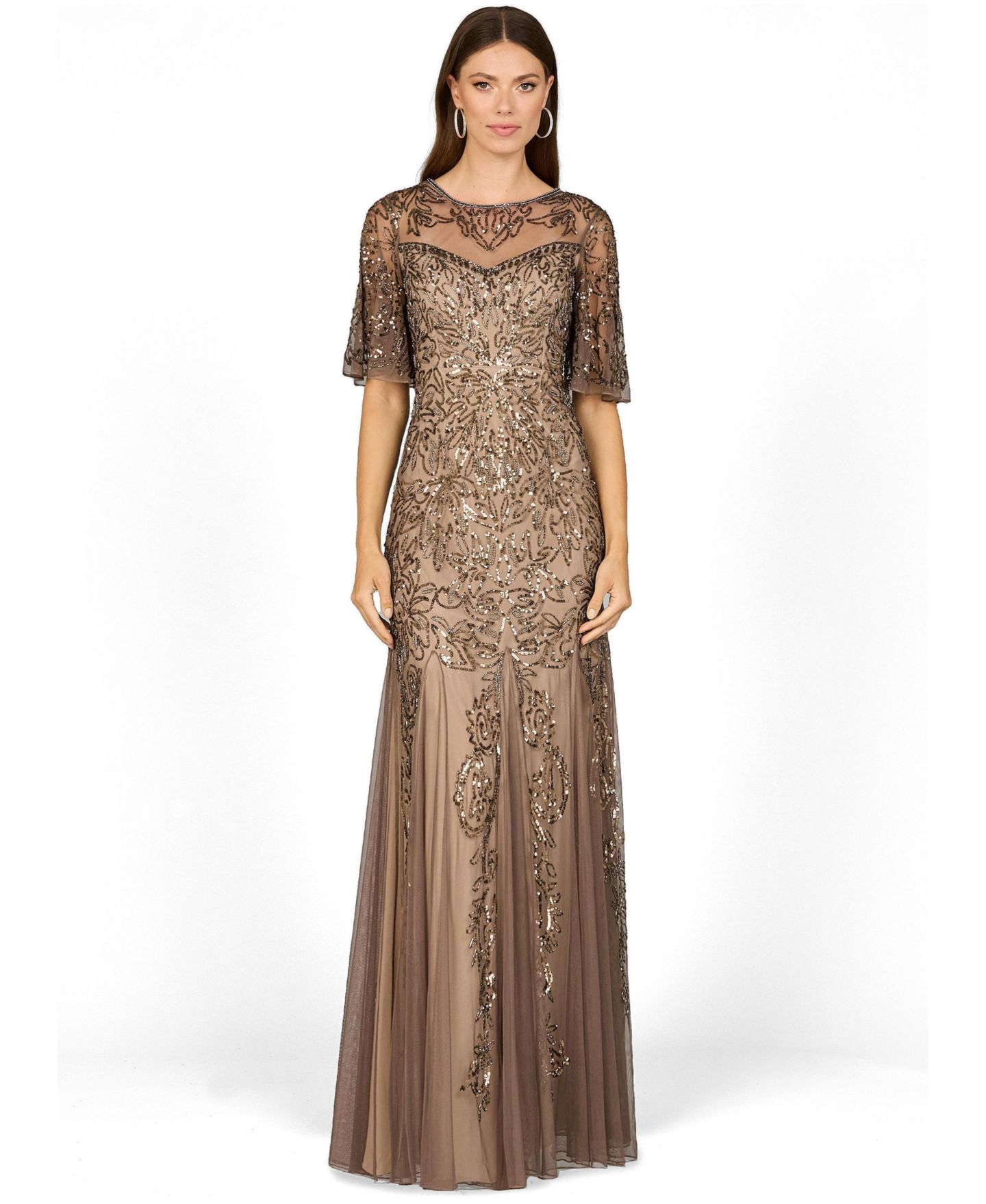 Женские платья Lara Short Sleeve Sheath Beaded Gown, цвет: Бронзовый — фото 1