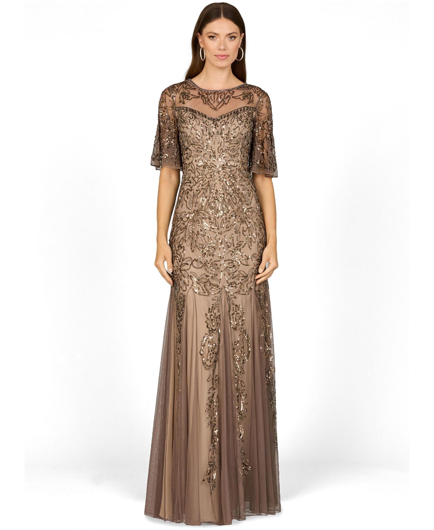 Women's Short Sleeve Sheath Beaded Gown