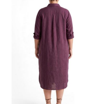 linen shirt dress plus size Adelaide Linen Blend Shirtdress - / Italian Orange- SizeL