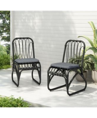 2Pcs Outdoor PE Rattan Dining Chairs with Cushions Wicker Patio Armless Chairs