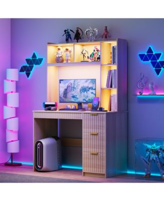 Computer Desk With Bookshelves And Led Lighting