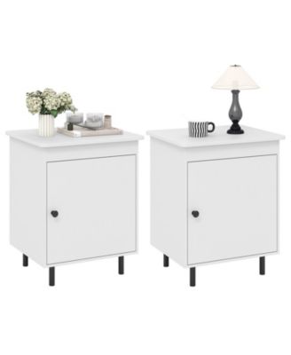 2-Piece Nightstand Mid Century Modern End Table with Door Heavy-Duty Metal Legs