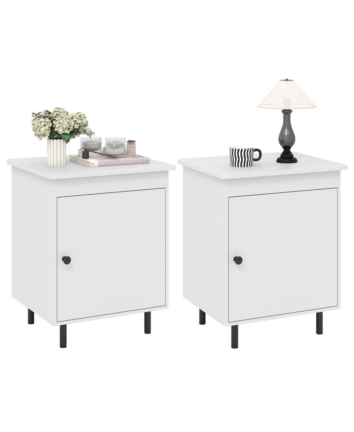 Gymax 2-Piece Nightstand Mid Century Modern End Table with Door Heavy-Duty Metal Legs