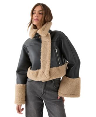 Women's Faux Fur Trim Aviator Jacket