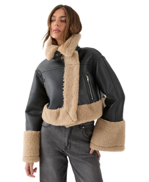 Женские куртки MissPap Women's Faux Fur Trim Aviator Jacket