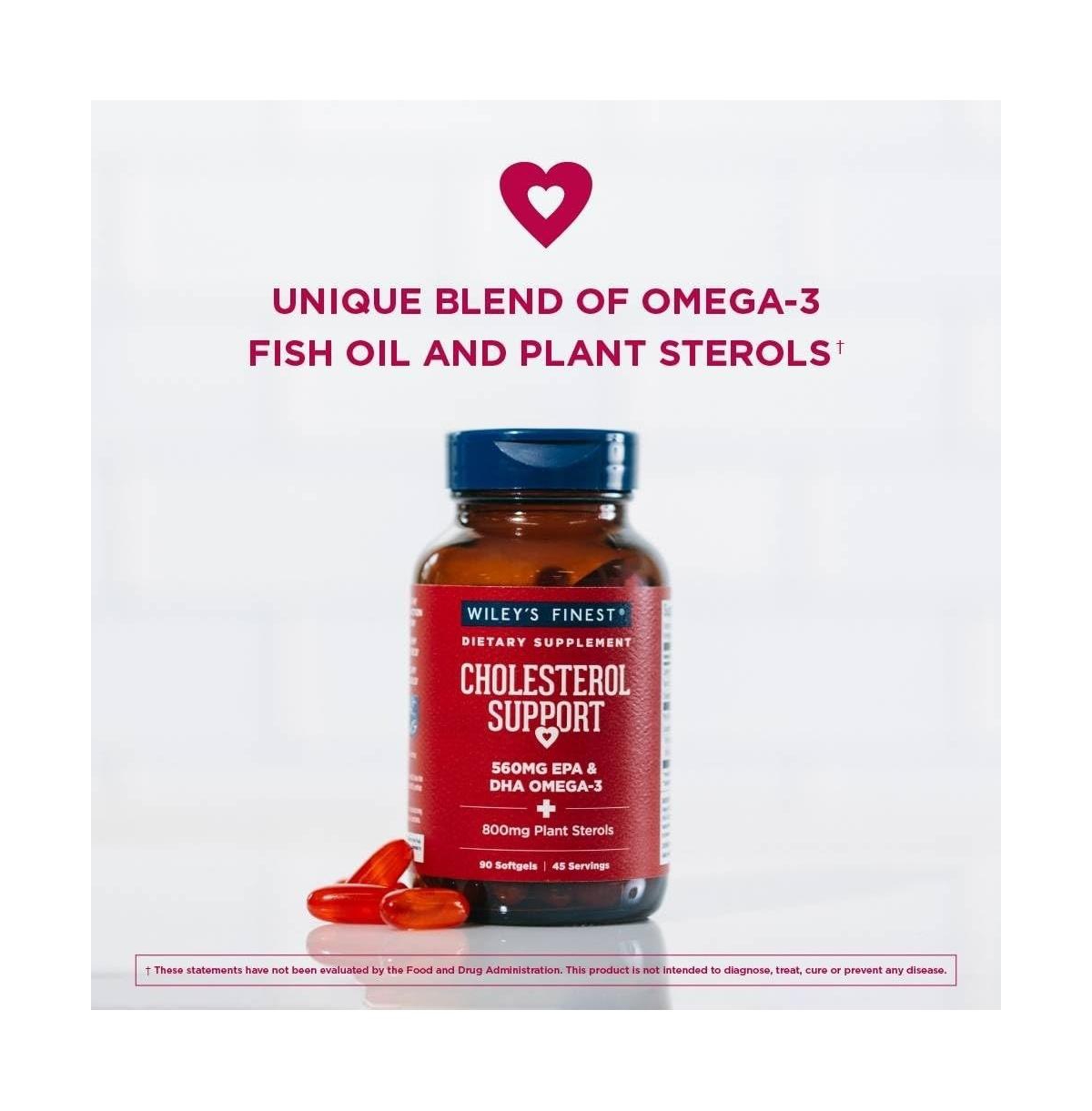 Wiley's Finest Wild Alaskan Fish Oil Cholesterol Support - Heart Health Supplement for Men and Women