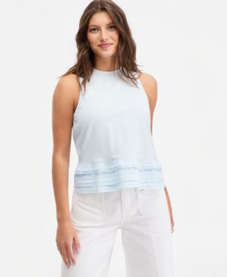 Women's Cotton Layered Ruffled-Hem Woven Mix Tank Top