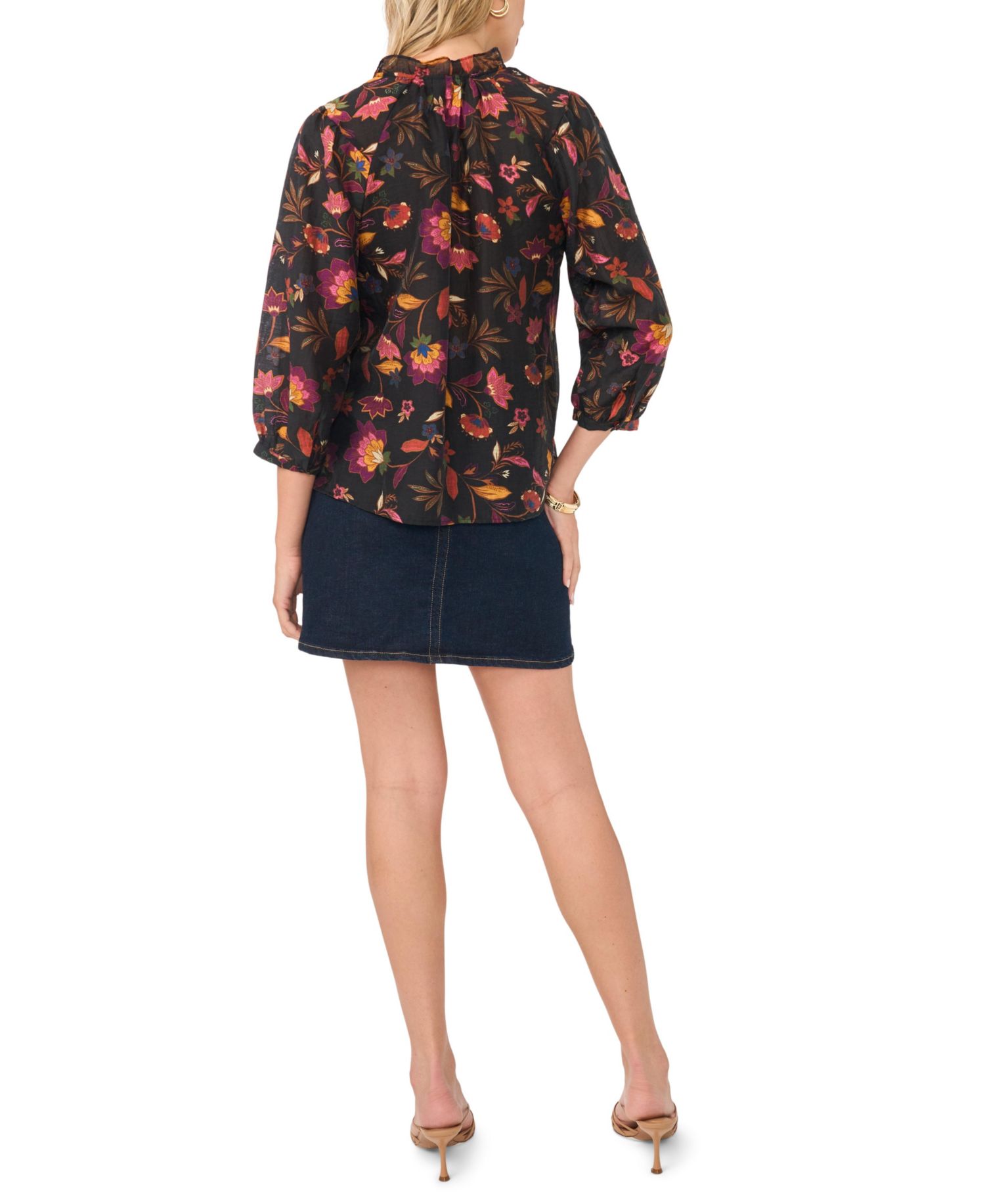 Women's Ruffle V-Neck Peasant-Sleeve Top