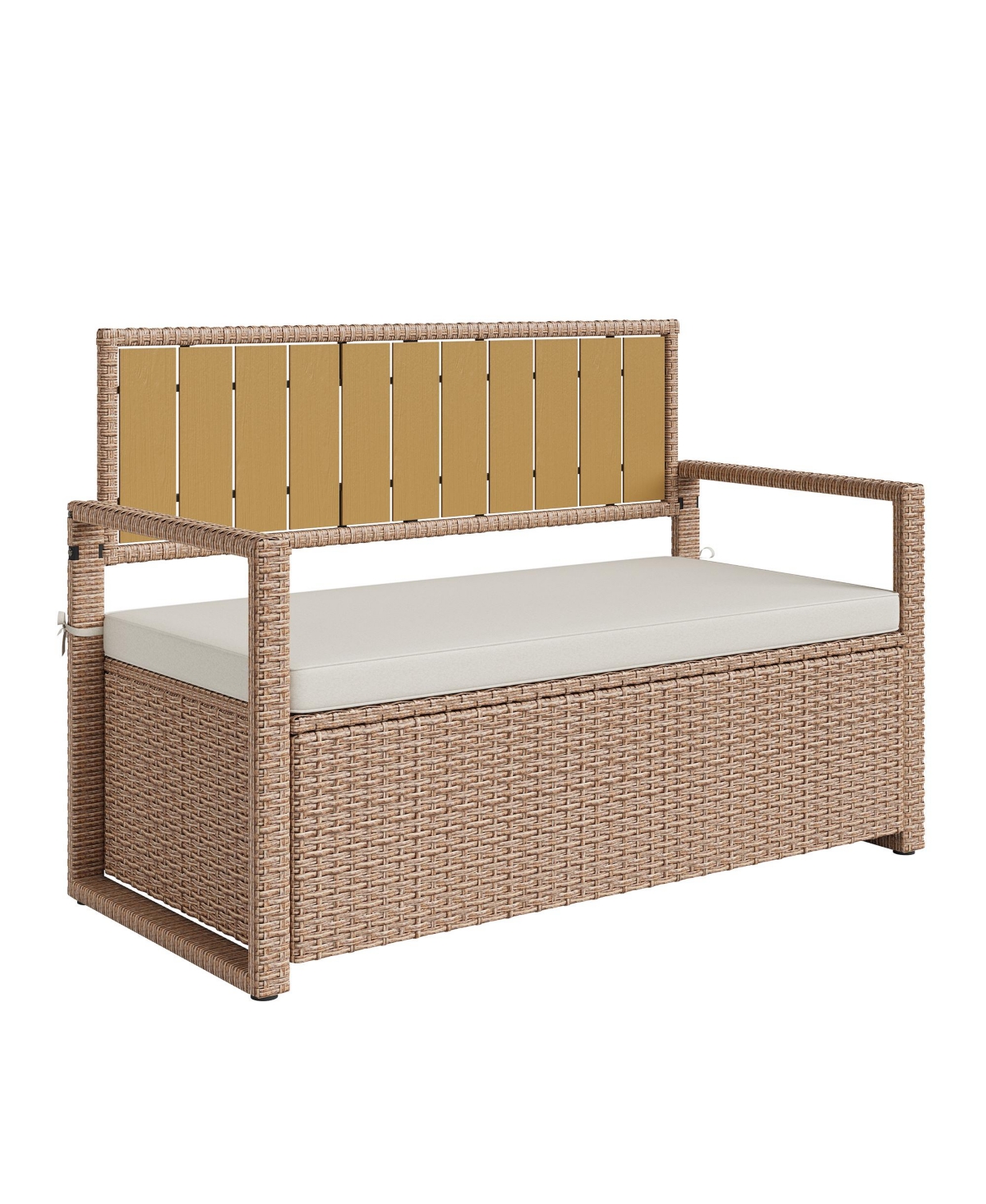 gaomon Outdoor Storage Bench with Cushion, 2-Person All-Weather Pe Rattan Patio Bench with Backrest and Armrests