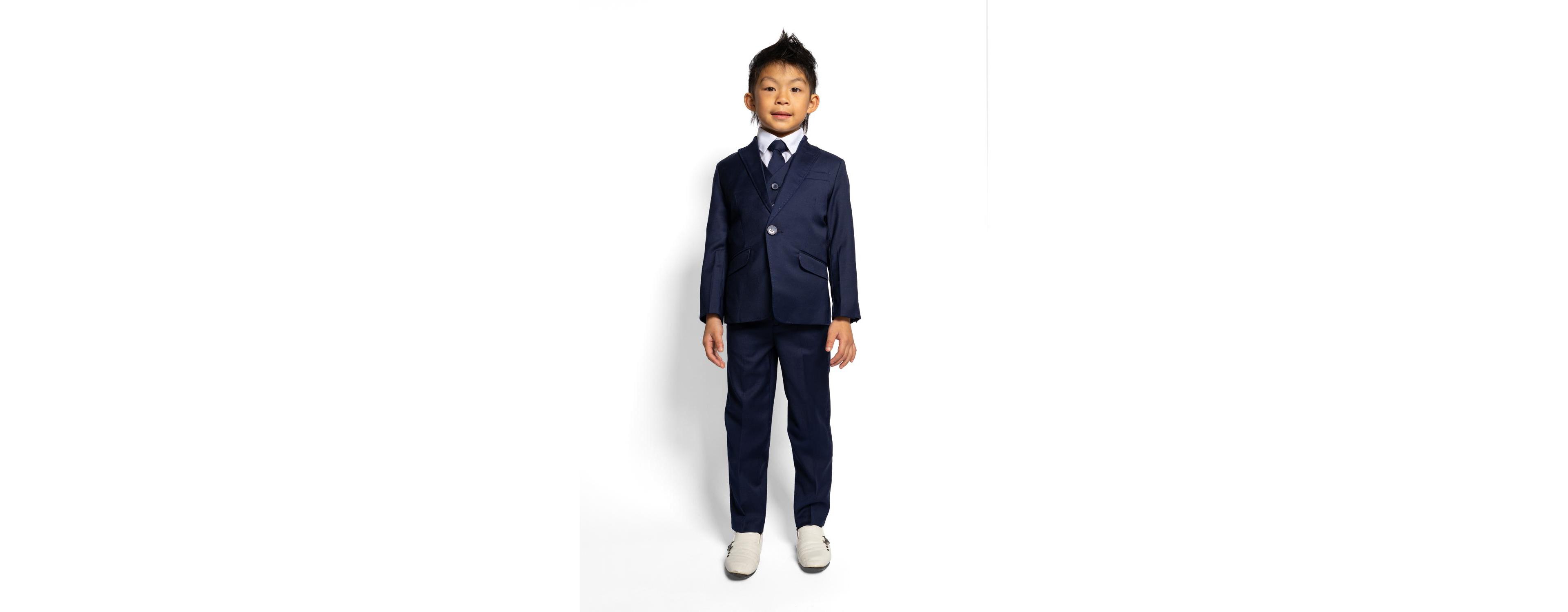 Peanut Butter Collection Toddler Boys Luxor Slim Fit Wool Blend 5-Piece Shirt, Tie, Jacket, Vest and Pants Suit Set
